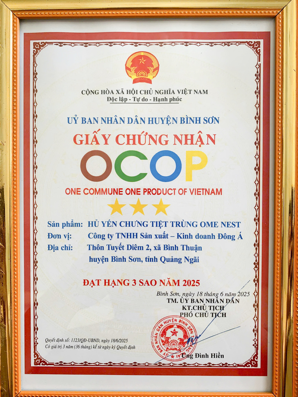Chứng nhận sản phẩm đạt chuẩn OCOP